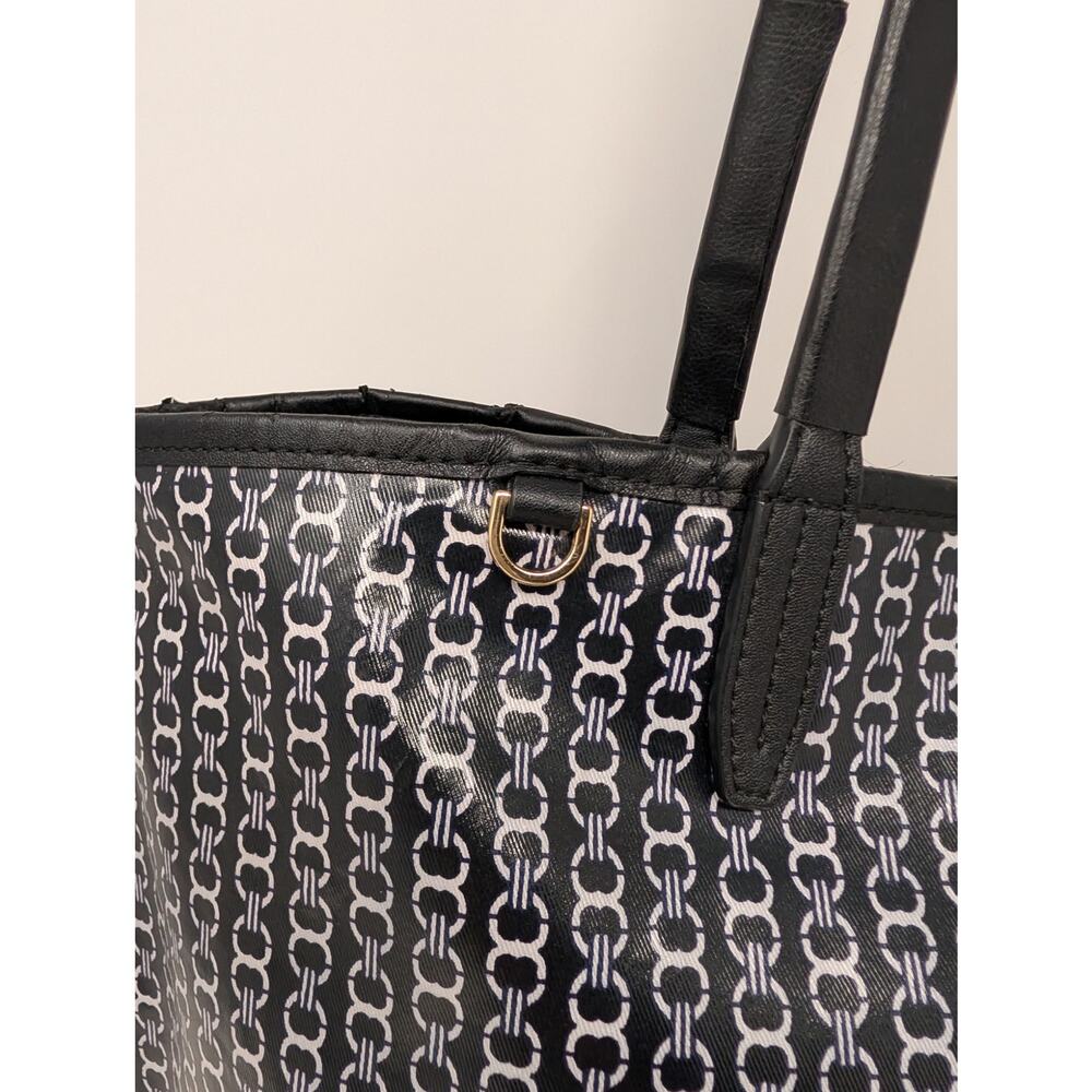 Tory Burch Gemini Link Tote Black Logo Print Coated Canvas Carryall - Picture 6 of 16